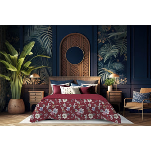 TRAPUNTA INVERNALE VELLUTO LETTO MATRIMONIALE DIS.FIORE MODERNO BORDEAUX 350 GR/MQ MADE IN ITALY