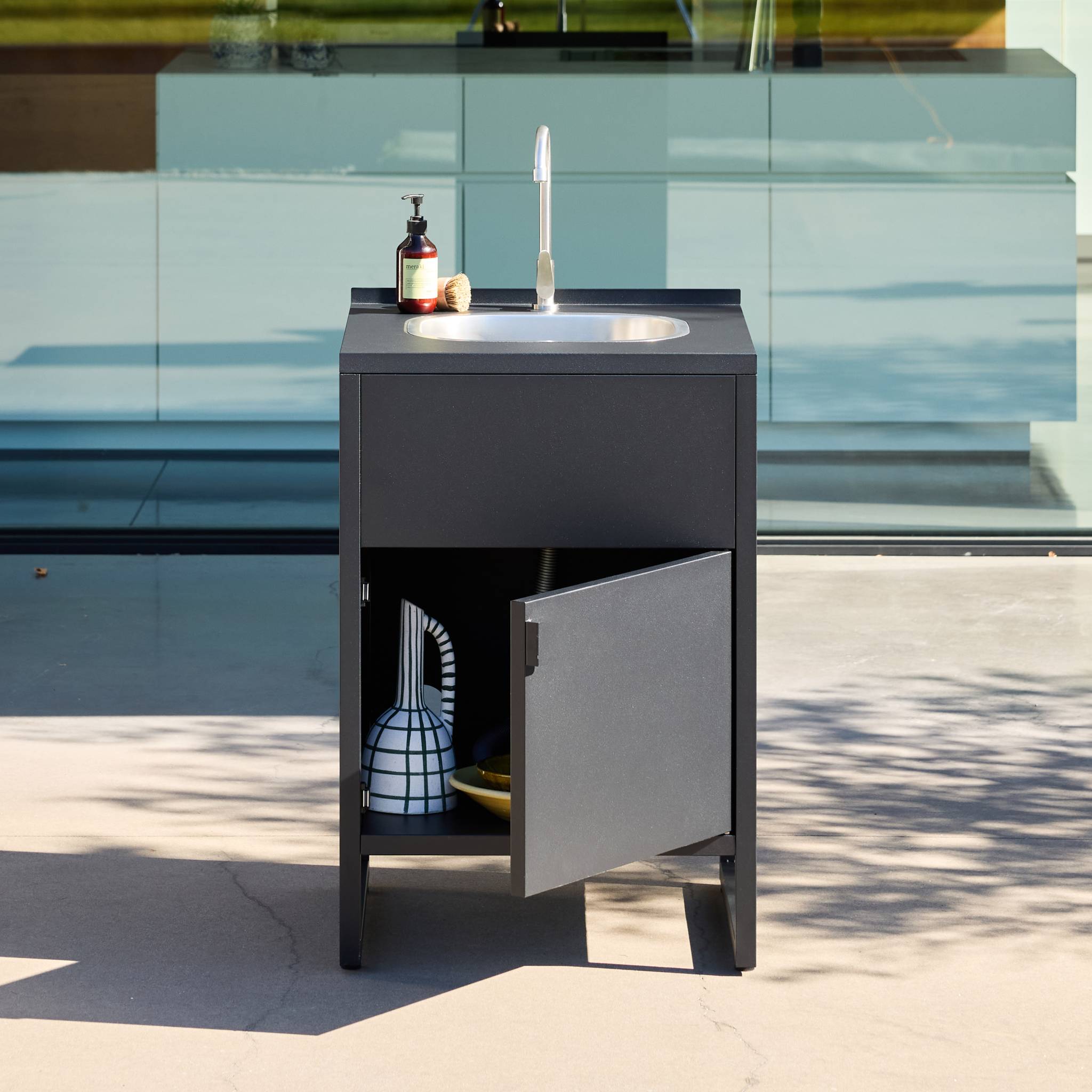 Module de cuisine extérieure acier évier et 1 porte L60cm KEA