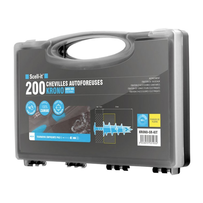 Kit 200 chevilles autoforeuses + vis - SCELL-IT - KRONO-SR-KIT