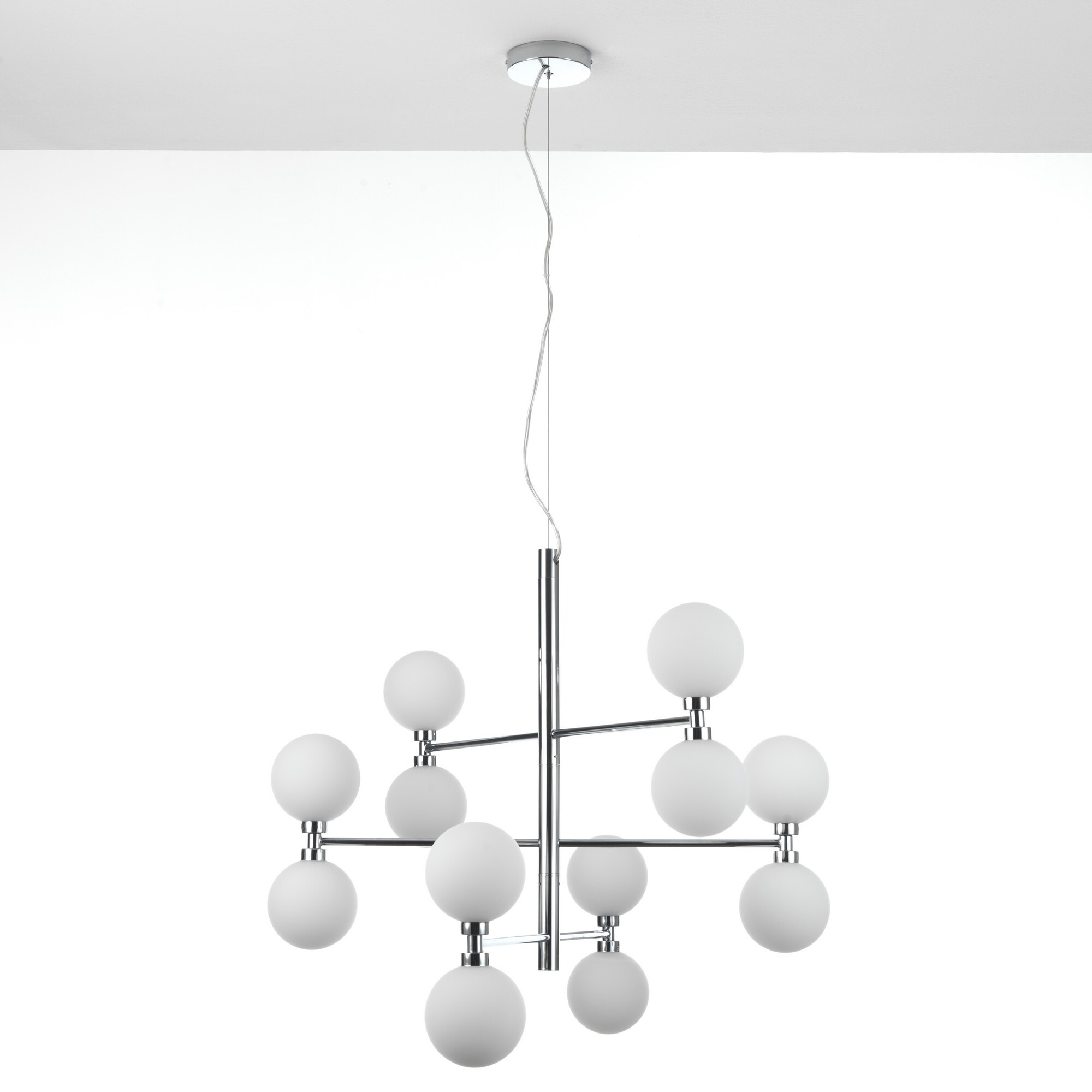 Suspension Tomasucci ALYCIA B, en acier et verre, blanc