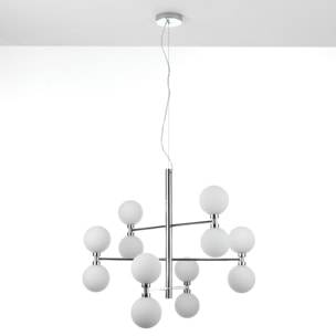 Suspension Tomasucci ALYCIA B, en acier et verre, blanc
