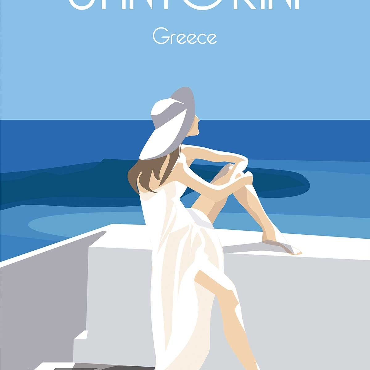 Affiche voyage Le bleu de Santorin Affiche sous cadre bois