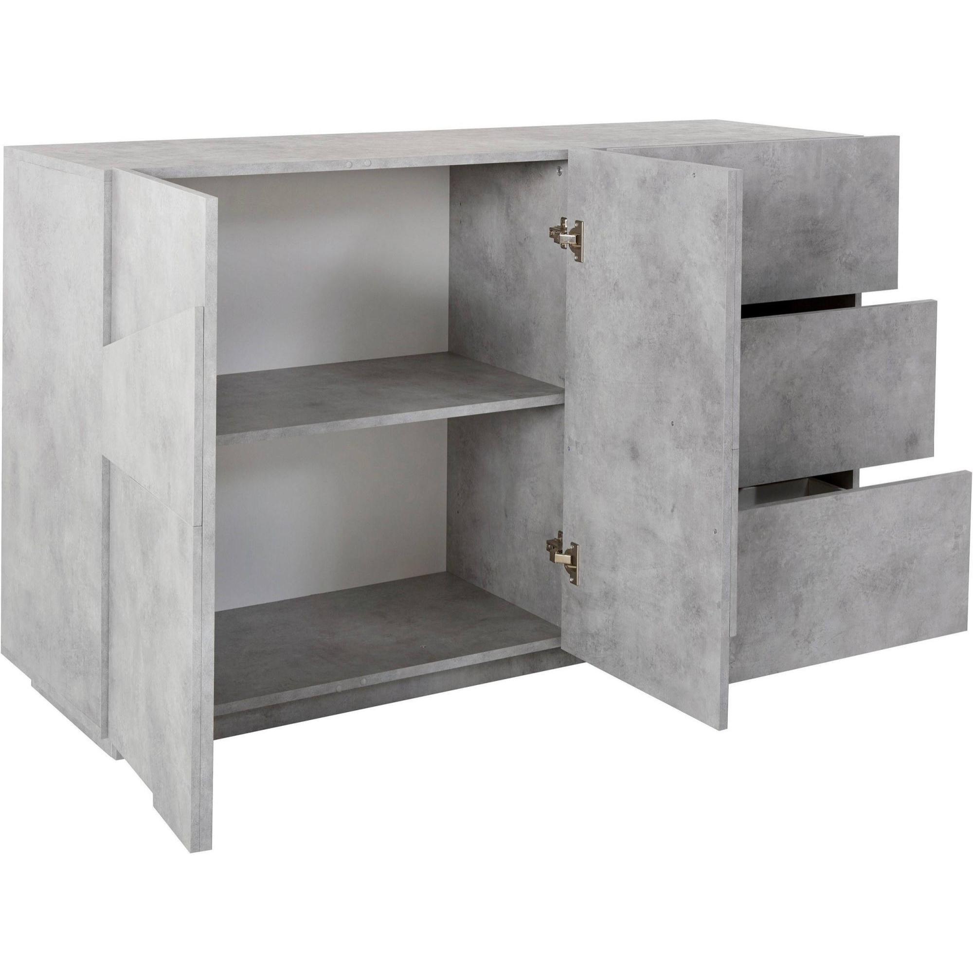 Credenza moderna a 2 ante e 3 cassetti, Made in Italy, Madia da cucina con dettaglio, Buffet di design da soggiorno, cm 143x44h86, colore Grigio Ardesia