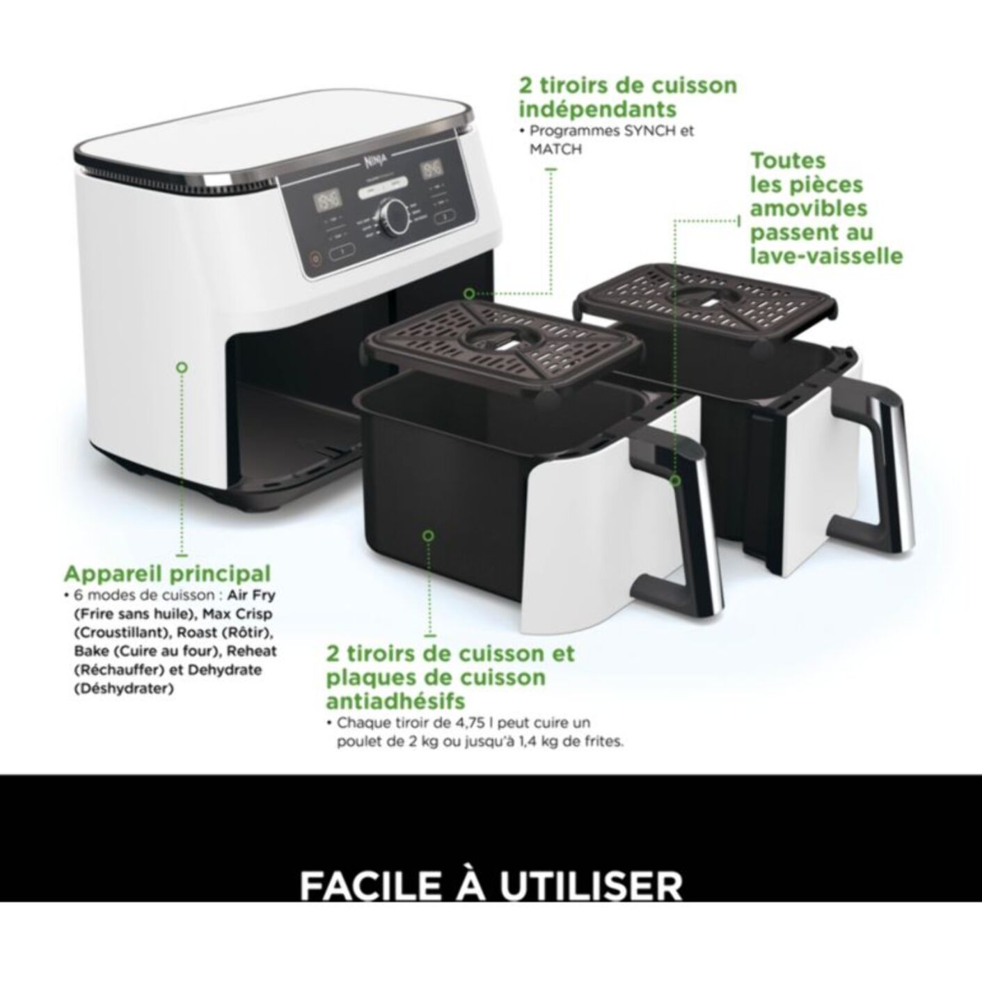 Friteuse sans huile NINJA Foodi Max Dual zone 9,5L AF400EUWH
