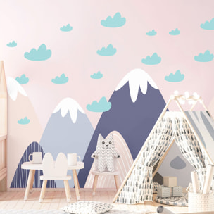 Stickers muraux enfants - Décoration chambre bébé - Autocollant Sticker mural géant enfant montagnes scandinaves FINKA