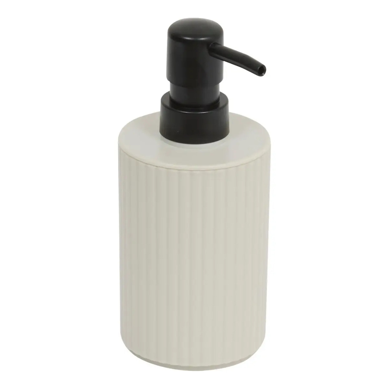Lot distributeur de savon et gobelet strié beige