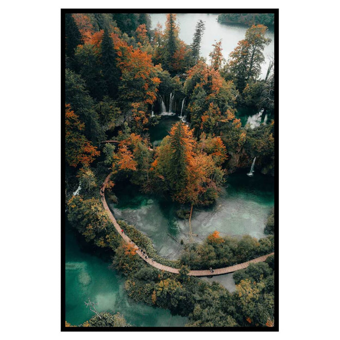 Affiche encadrée forêt et cascades vue aérienne Affiche + cadre en métal - Noir