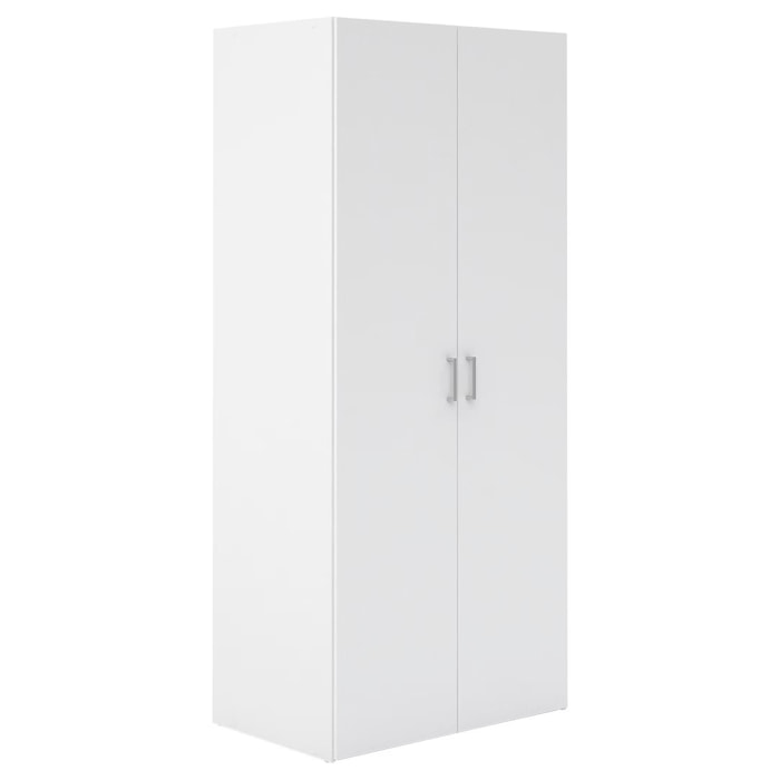 Armadio Multiuso Con 2 Ante Battenti Armadietto Design Moderno Salvaspazio Vano Con Barra Appendiabiti E Ripiani 77.6 x 49.52 x 175.4 Cm Bianco