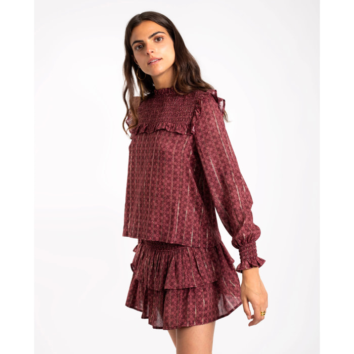 Blusa de manga larga con nido de abeja