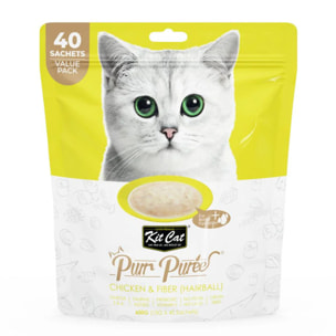 Kit Cat PurrPuree Value Pack - Pollo y Fibra Hairball - Kit Cat 40x15 g Snack cremoso para gatos