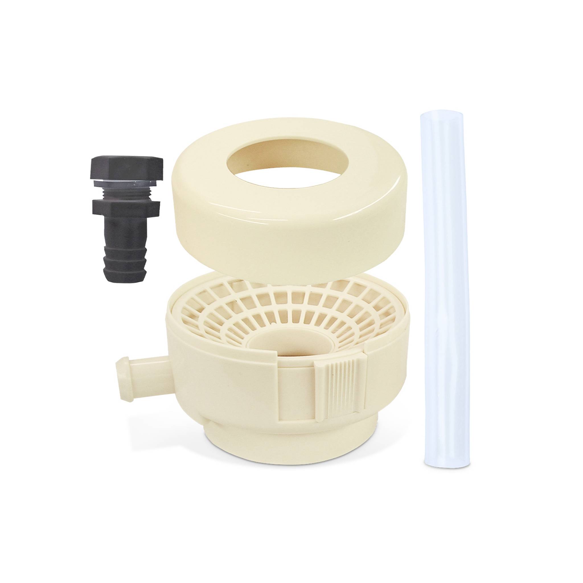 Kit de raccord au chéneau beige pour récupérateur d'eau. pour gouttière carrées 75x75mm. rondes Ø70-80-100mm et rectangulaires 70x80mm