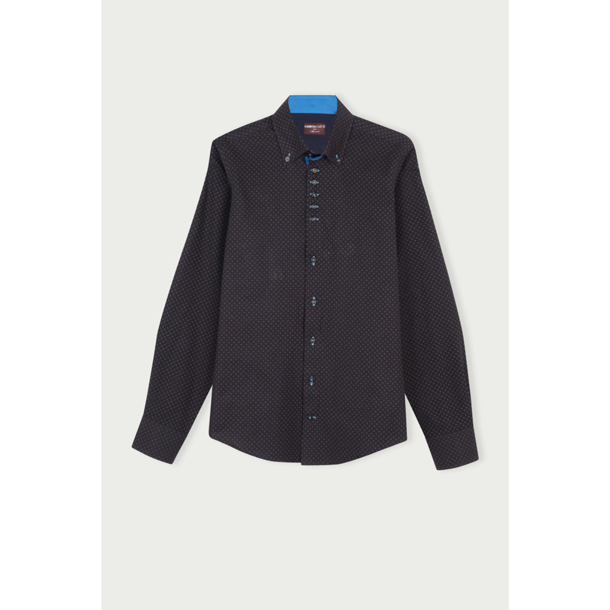 Camicia Uomo 2 Bottoni Button Down 7 Bottoni Slim Cotone Poliestere Stampato Blu/Marrone