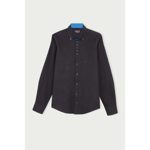 Camicia Uomo 2 Bottoni Button Down 7 Bottoni Slim Cotone Poliestere Stampato Blu/Marrone