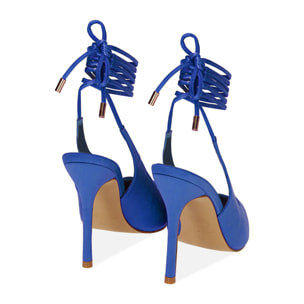 Slingback blu in raso, tacco 11 cm