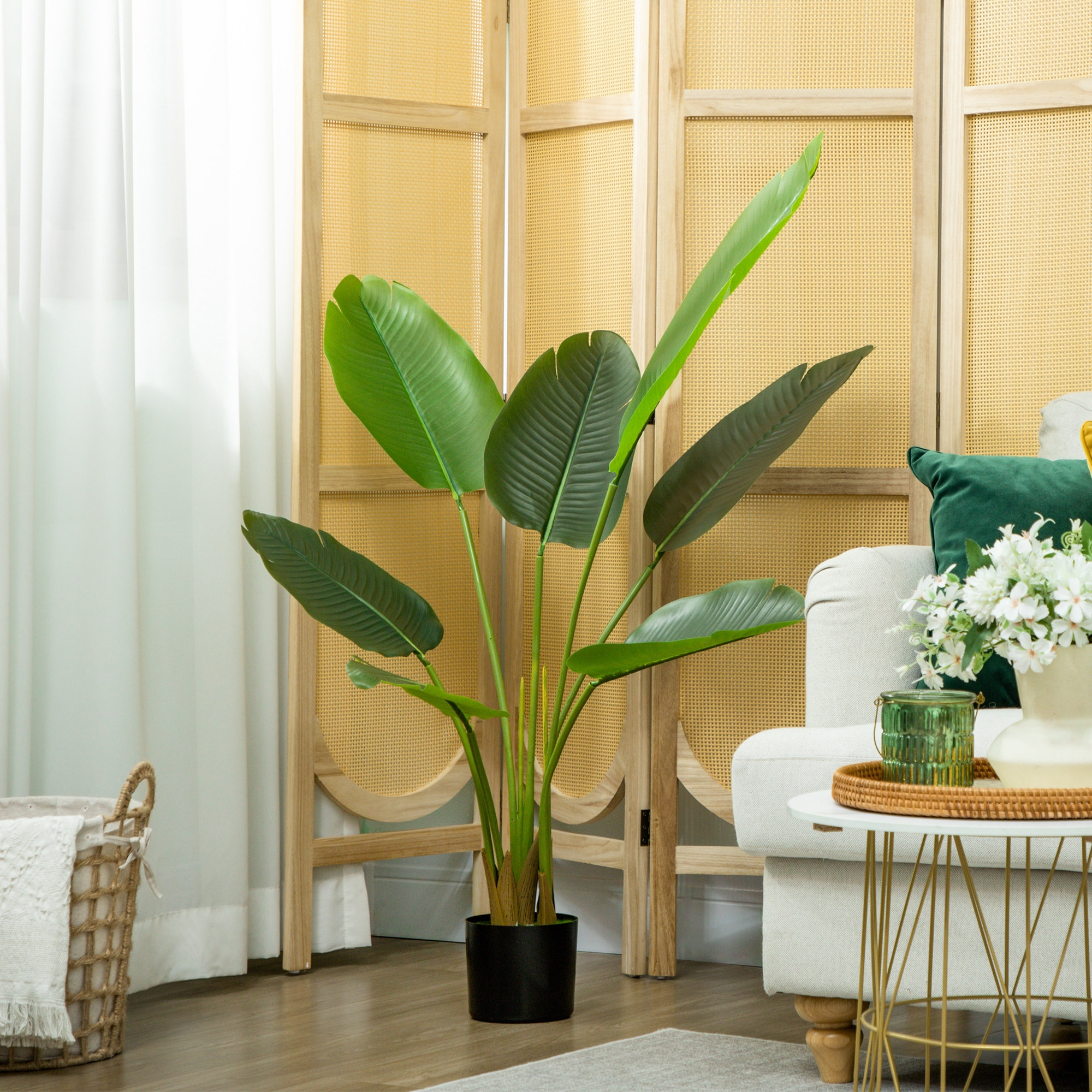 Plante artificielle bananier H.109cm 7 grandes feuilles grand réalisme pot inclus
