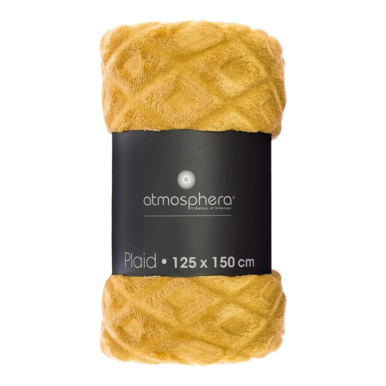 Plaid "Losange" flanelle jaune moutarde 125x150cm