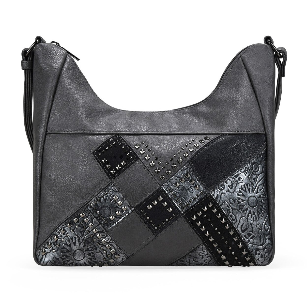 Bolso bandolera gris con tachas metálicas