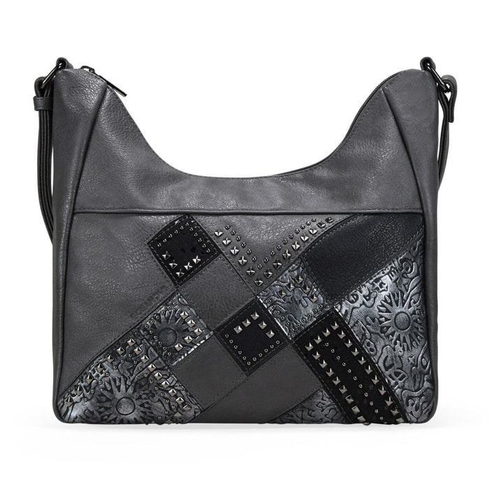 Bolso bandolera gris con tachas metálicas