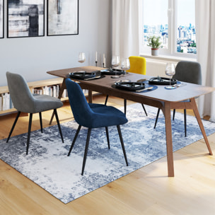 Chaises Olivia velours mix couleurs (bleu, gris clair, gris foncé, jaune) pieds métal - lot de 4