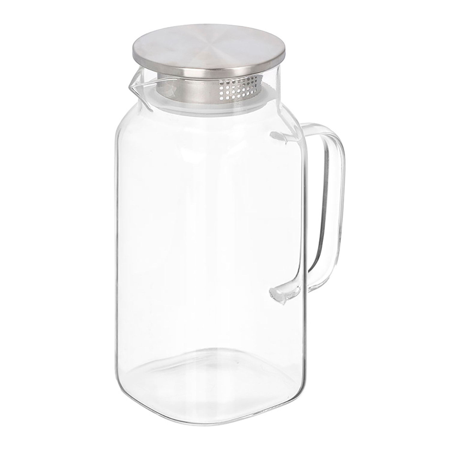 Jarra de borosilicato cuadrada con tapa acero 1,2L.