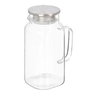 Jarra de borosilicato cuadrada con tapa acero 1,2L.