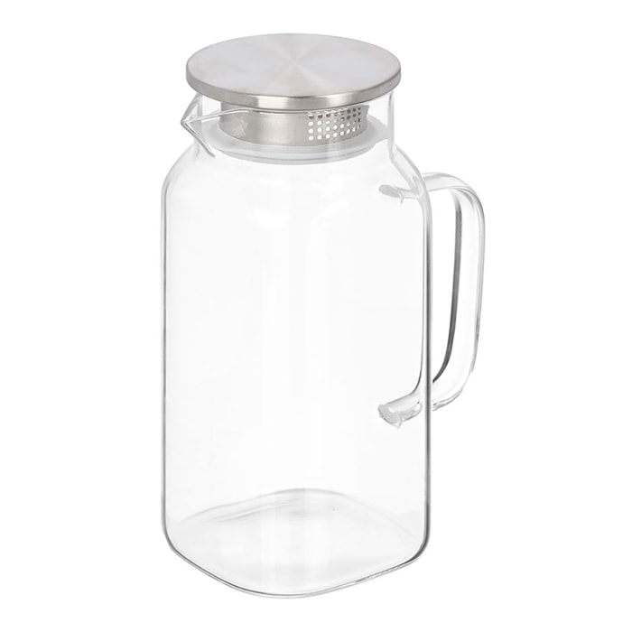 Jarra de borosilicato cuadrada con tapa acero 1,2L.