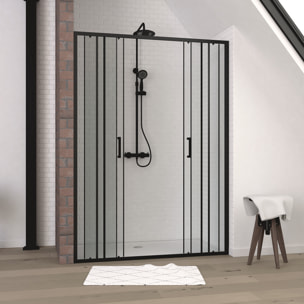 Porte de douche 2 portes coulissantes 140x200 cm - Verre sérigraphié - Profilé Noir - CRUSHX