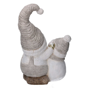 Gnomo in resina e pupazzo di neve grigiocon led cm27,5x18,5h42