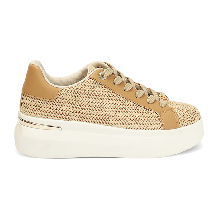 Sneakers donna beige in raffia
