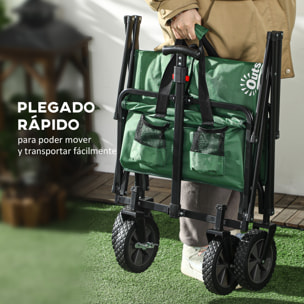 Carro Plegable Carretilla de Transporte con Mango Ajustable Rueda Universal Freno para Playa Jardín Camping Marco Acero Carga 40 kg 83x50x69-99 cm