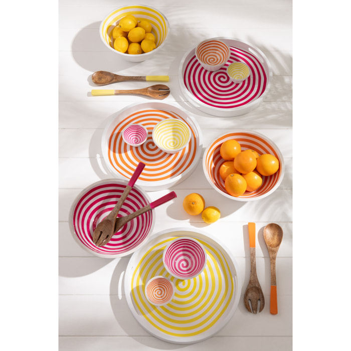 J-line plateau Rond - bois - rose/orange/jaune - 3 pcs
