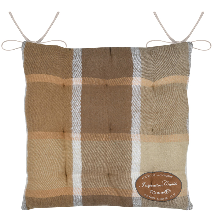 Galette de chaise à carreaux chalet - Marron Clair