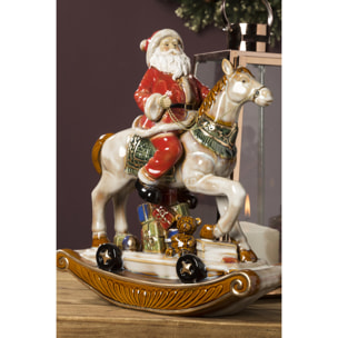 Babbo Natale Di Porcellana Su Cavallo. Altezza 36 Cm - Pezzi 1 - 30X36X12,5cm - Colore: rosso - Bianchi Dino - Articoli Natalizi