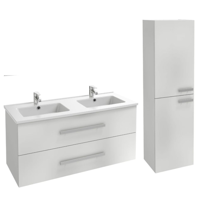 Meuble double vasque 120 cm Ola up + colonne de salle de bain blanc