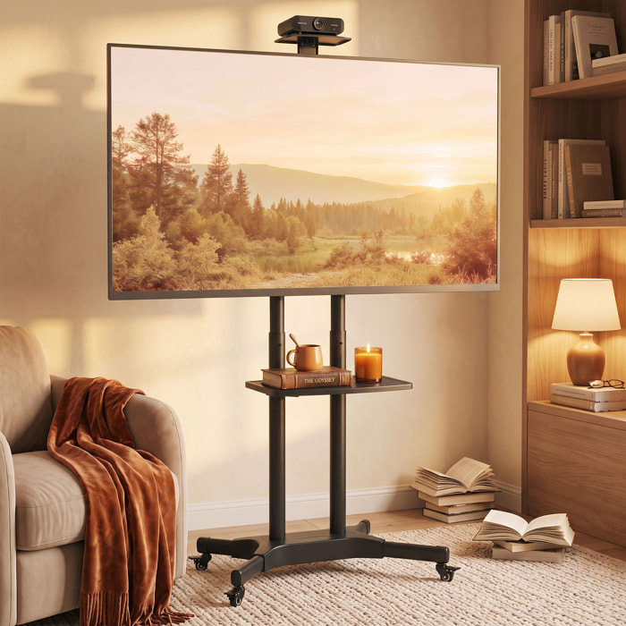 Support TV mobile support pour téleviseur 32-75 pouces hauteur réglable étagère