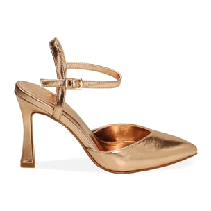 Slingback rosa oro laminato, tacco 9,5 cm