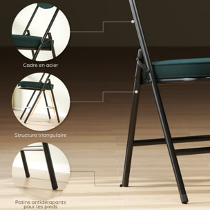 Lot de 4 chaises pliantes acier velours côtelé turquoise foncé