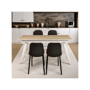 Table extensible L. 160/200 cm plateau placage en bois chêne - LOANA