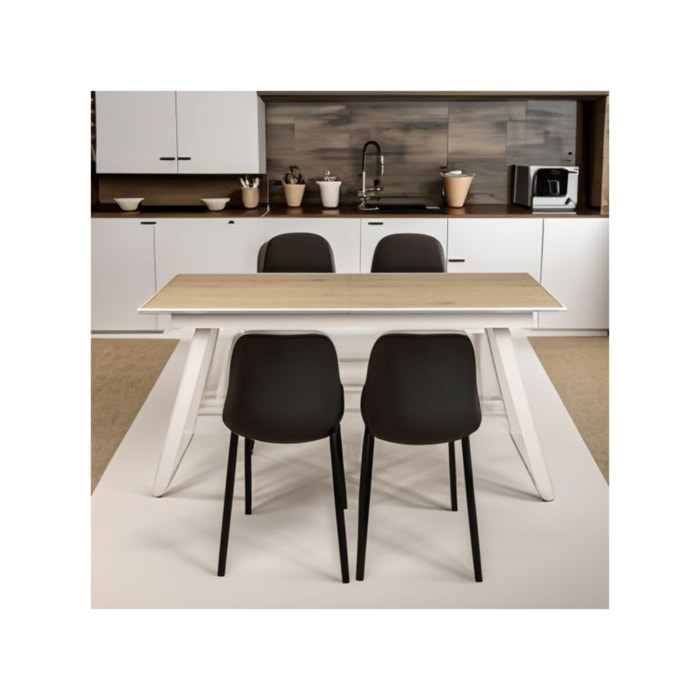 Table extensible L. 160/200 cm plateau placage en bois chêne - LOANA