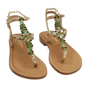 Sandalias planas con estampado de víbora dorada