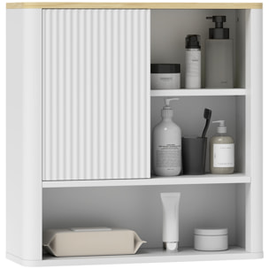 Armario de Baño de Pared Mueble de Baño Colgar con Estantes Ajustables Puerta Corredera Compartimentos y Diseño con Perfil Curvo 60x20x62 cm Blanco
