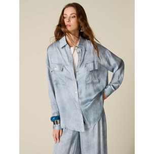 Oltre - Camisa oversize de raso efecto denim - Light - blue