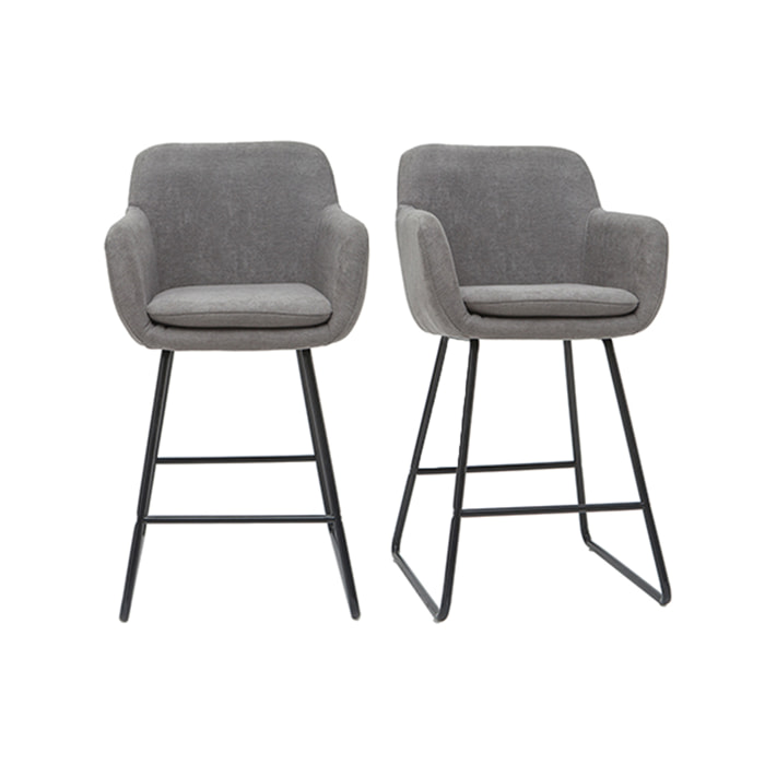 Tabourets de bar en tissu effet velours gris H65 cm (lot de 2) AMIKA