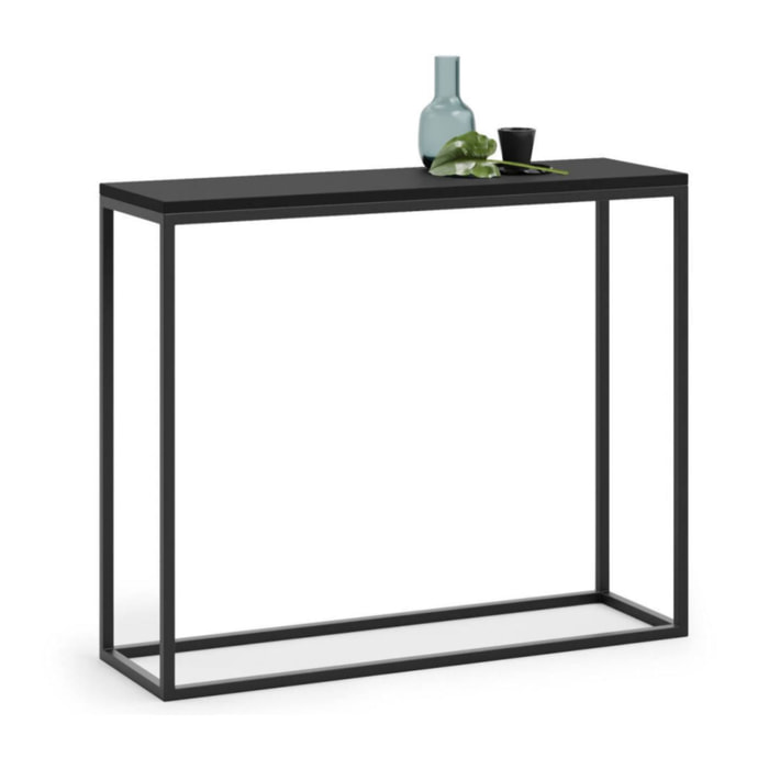 Tavolo alto da cucina, Tavolo ausiliario con gambe in metallo, Consolle rettangolare da bar stile idustrial, cm 100x30h80, colore Nero