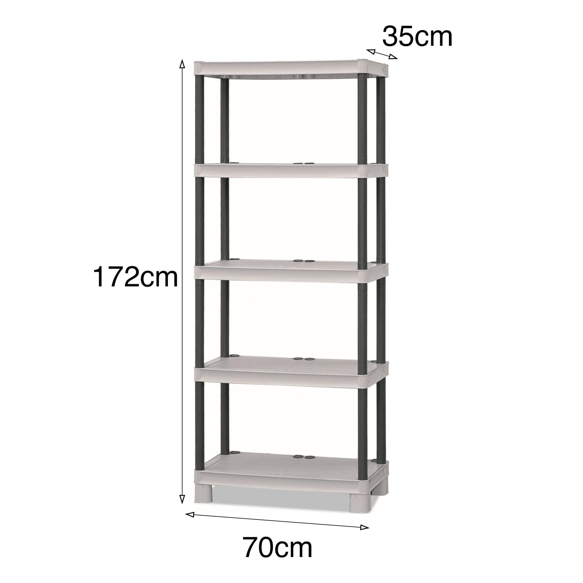 Scaffale aperto a 4 ripiani in polipropilene, Scaffalatura multiuso per interno o esterno, 100% Made in Italy, cm 70x35h172, colore Grigio chiaro