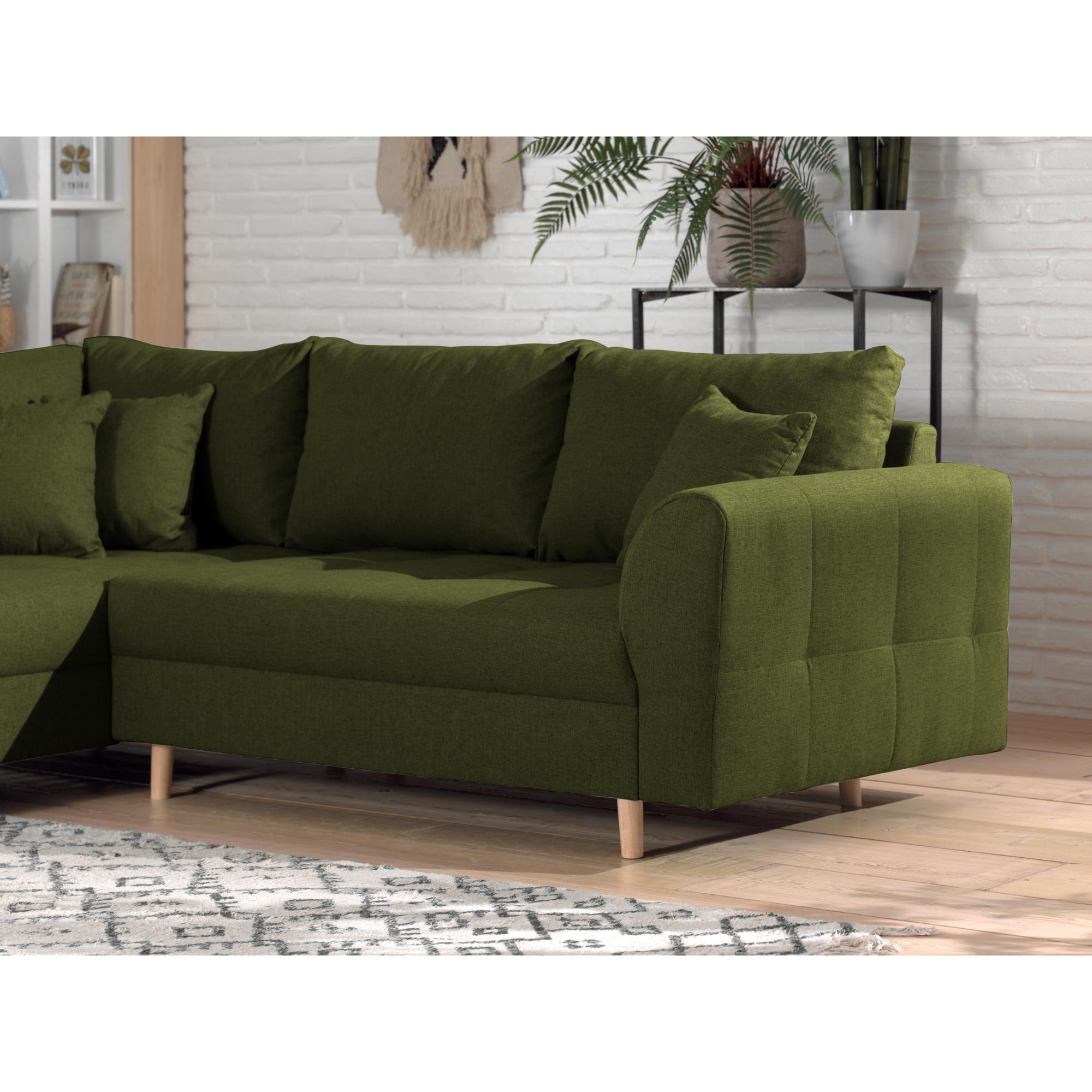 Rune - canapé d'angle - avec pouf d'appoint - 4 places - style scandinave - gauche - Vert Olive