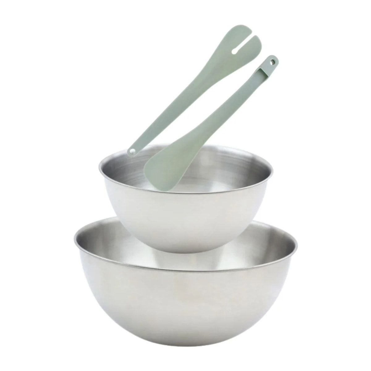 Set de 2 Saladiers en inox de 20,5 cm et 25 cm de diamètre et couverts à salade en plastique Fackelmann