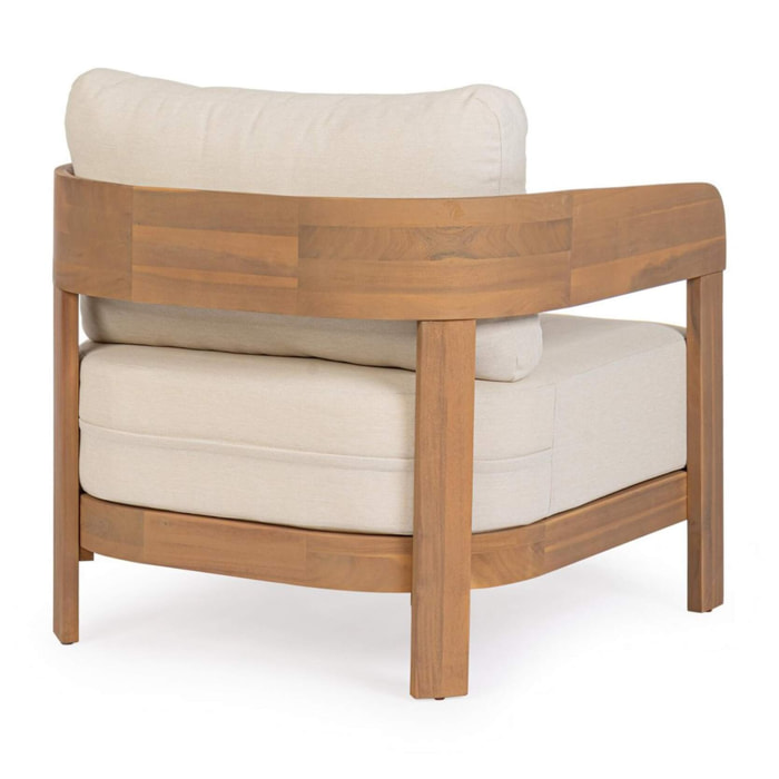 Poltrona lounge GIRONA in legno di acacia e tessuto beige
