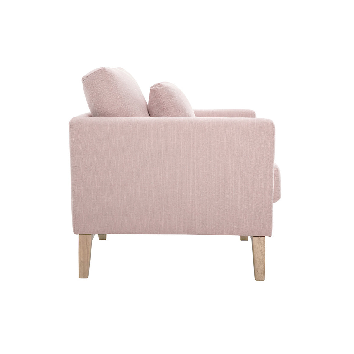 Fauteuil scandinave déhoussable en tissu rose et bois clair OSLO