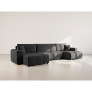 Nicole - Canapé panoramique en U 7 places convertible avec coffre en tissu - Gris Anthracite